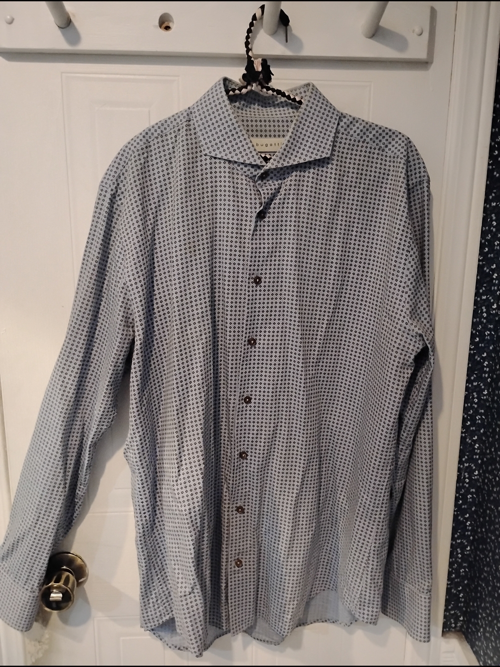 Bugatti Light Blue Micro-Print Long Sleeve Button-Down Shirt